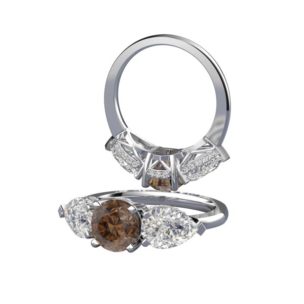 3 Stone 1Rd2Ps Collar Pt