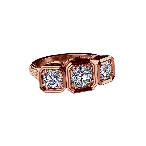 Ant 3 stone Crown Ring Rose